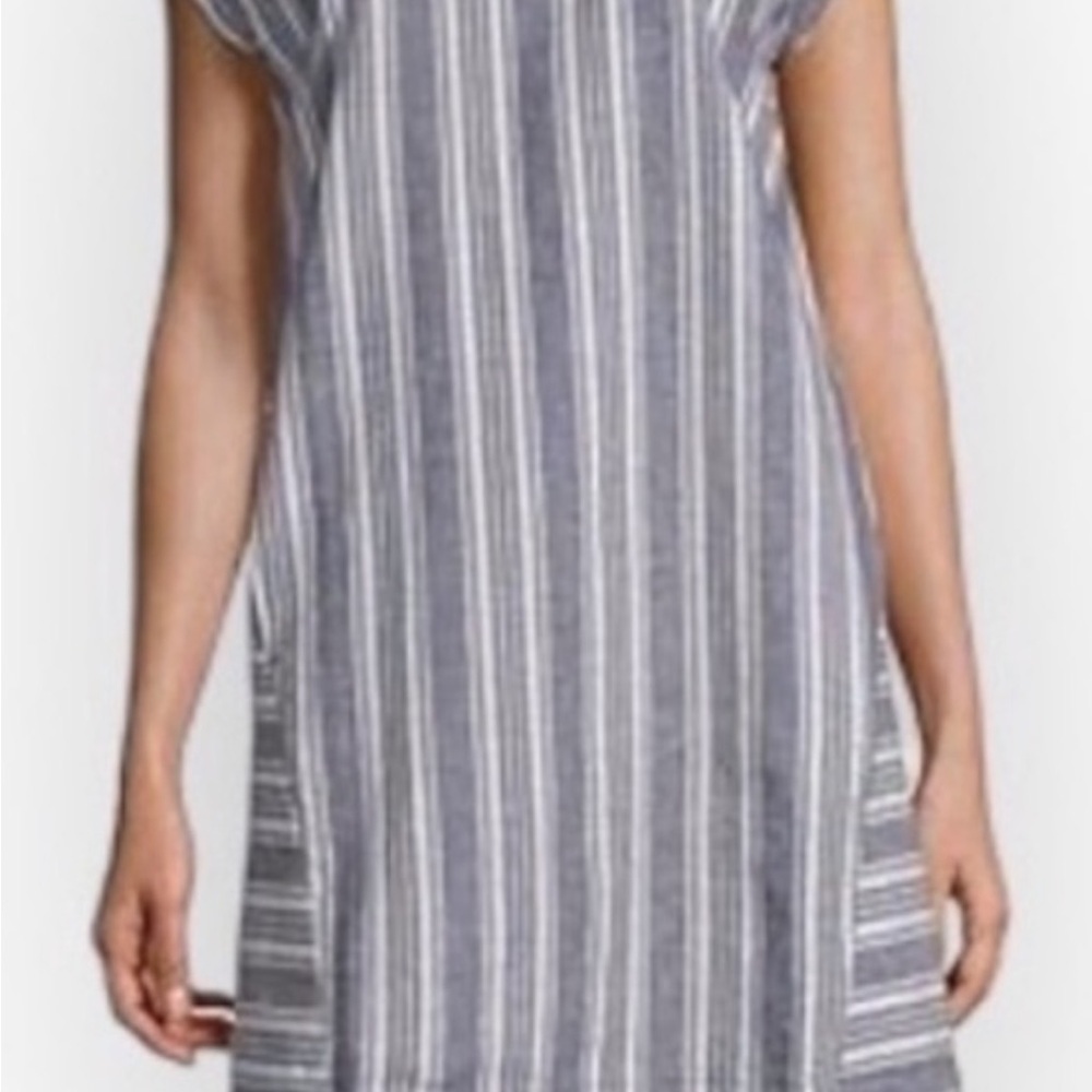 Peyton & Parker Linen Blend Blue/White Vertical Stripe Mini Shift Dress Size XL - Picture 2 of 10